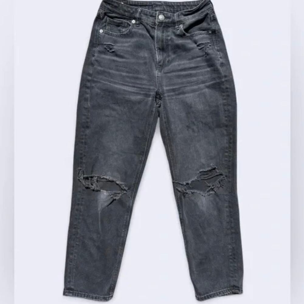 American Eagle Comfort Stretch Waist Band Mom Jeans Distressed in Color Black 00